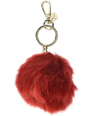 Guess 's Pom Pom Key Fob Charm Keyring With Ring And Chain Red Rosso
