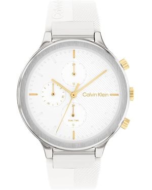 Calvin Klein Orologio Analogico Multifunzione al Quarzo da Donna Collezione ENERGIZE con Cinturino in Silicone Bianco - 25200244