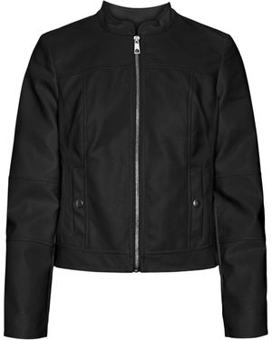 Vero Moda Giacca in ecopelle con zip centrale e tasche laterali a filo con bottone a clip. - Nero