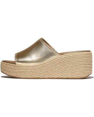 Fitflop Platfforms Espadrille Metallic-leather Wedge Slides Sandal - Natural