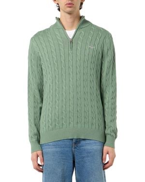 GANT Cotton Cable Half Zip Pullover - Grün