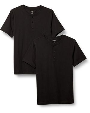 Amazon Essentials Maglietta Serafino A iche Corte in Cotone vestibilità Slim-Fit Uomo - Nero