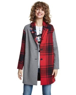 Desigual Black Red Check Londres Coat 46
