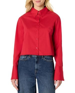 Amazon Essentials Chemise Courte à Col Boutonné en Popeline - Rouge