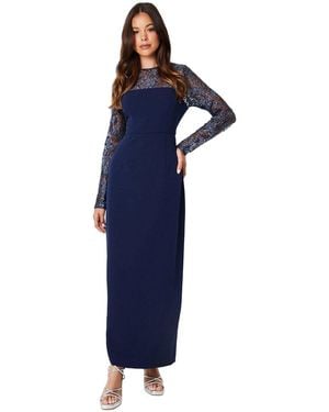 Coast Embellished Long Sleeve Column Maxi Dress - Blue