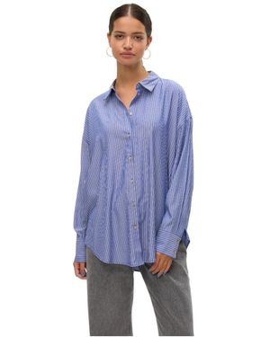 Vero Moda Shirt Vmnora LS Wvn Ga Noos-Maglietta Oversize - Blu
