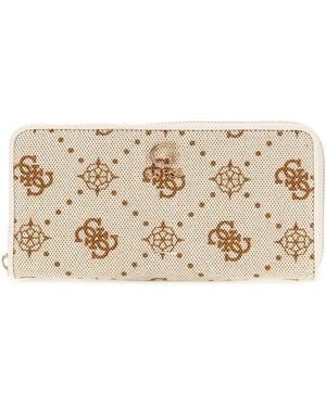Guess Neda SLG Large Zip Around Wallet L Cream White Logo - Schwarz