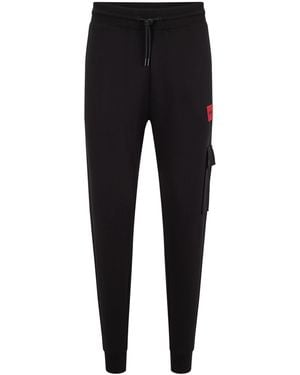 HUGO S Dwellrom Cotton-terry Cargo Tracksuit Bottoms With Red Logo Label - Black