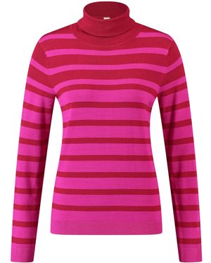 Gerry Weber Rollkragenpullover mit markantem Ringel Langarm Pullover Langarm Rundhals Rollkragenpullover gestreift - Pink