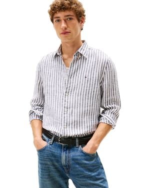 Tommy Hilfiger Long Sleeve Casual Linen Button Down Shirts In Regular Fit - Grey