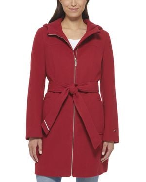 Tommy Hilfiger Wollmantel mit Gürtel und Reißverschluss Zweireihiger tel aus Wolle - Rot