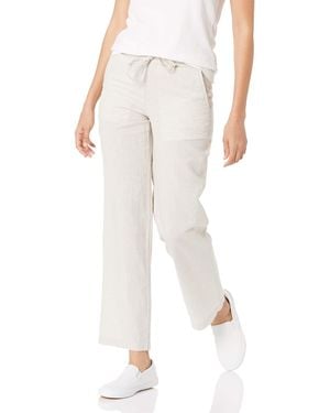 Amazon Essentials Linen Blend Drawstring Relaxed-fit Wide-leg Trouser - White