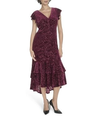 Tommy Hilfiger Flutter Sleeve Flounce Hem Empire Waist Dress - Red