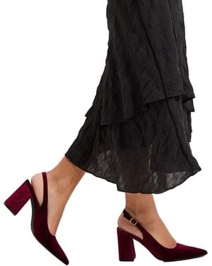 Dorothy Perkins Ellens Velvet Pointed High Block Heel Slingback Court Shoes - Black