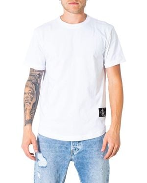 Calvin Klein T-Shirt Kurzarm Badge Turn Up Sleeve Rundhalsausschnitt - Weiß