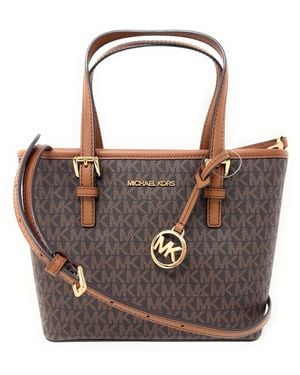 Michael Kors Jet Set Travel Convertible Carryall Top Zip Logo Tote - Bruin