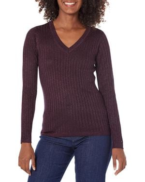 Tommy Hilfiger Lurex Rib V-neck Jumper Aubergine Xs - Purple