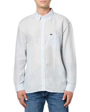 Lacoste Long Sleeve Regular Fit Linen Casual Button Down Shirt W/Front Pocket Camicia abbottonata da uomo - Grigio