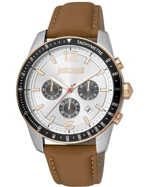 Just Cavalli Orologio da uomo con cronografo in acciaio inossidabile con cinturino in pelle marrone JC1G204L0035 - Metallizzato