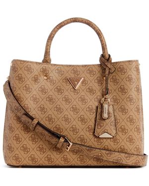 Guess Meridian Ii Girlfriend Satchel Bag Latte Logo - Bruin