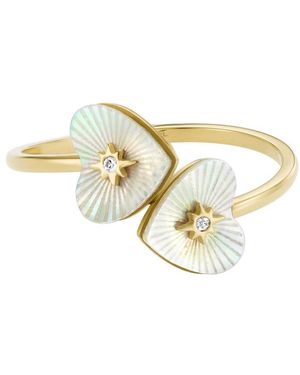 Fossil Radiant Love Gold Tone Stainless Steel Mother Of Pearl Heart Toi Et Moi Ring - Metallic