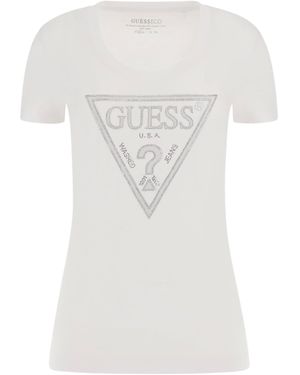 Guess T-shirt Logo Strass | a492877-110044 | Taglia: S - Bianco