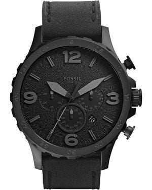Fossil Nate Quartz Stainless Steel And Leather Casual Watch - Black