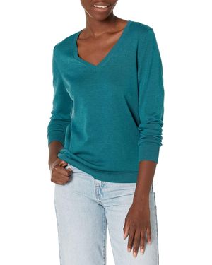 Amazon Essentials Vrouwen Lichtgewicht V-hals Trui,teal Heather,s-m - Blauw