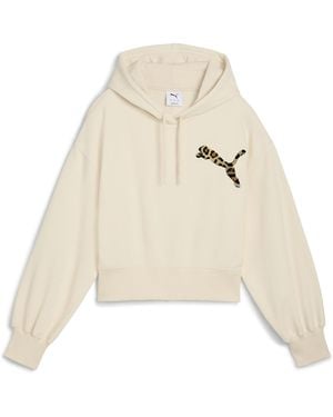 PUMA Leo Luxe Relaxed Cropped Hoodie S - Natur