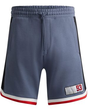 HUGO S Danopy Cotton-terry Shorts With Varsity-style Logo - Blue