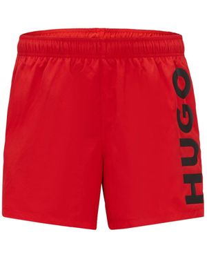 HUGO Schnell Trocknende Badeshorts Mit Vertikalem Logo-Print - Rot