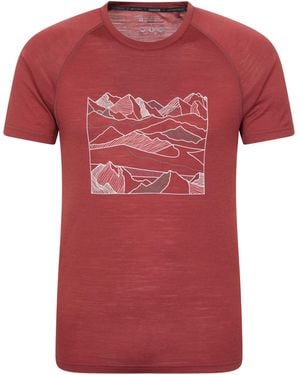 Mountain Warehouse Quest Gemustertes Merino T-Shirt Burgund Medium - Rot