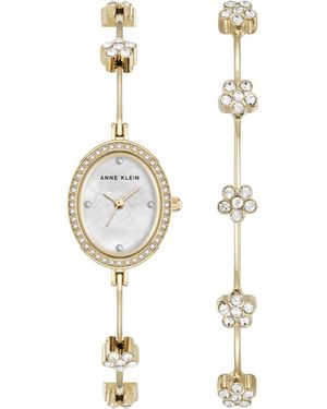 Anne Klein Premium Crystal Accented Bangle Watch Set - White