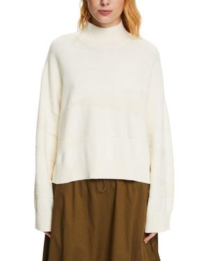 Esprit Jacquard-Pullover mit Stehkragen - Weiß