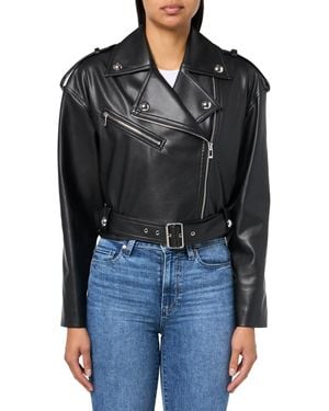 HUGO Aridera Leather Biker Jacket - Black