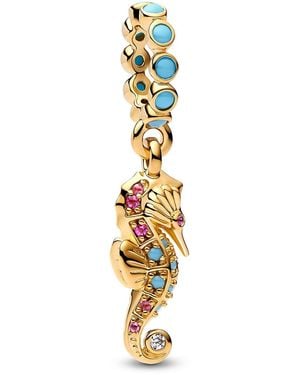 PANDORA Moments 763895c01 Seahorse Pendant Sterling Silver 14k Gold Plated With Cubic Zirconia Compatible With Me And Moments Pendant - Metallic