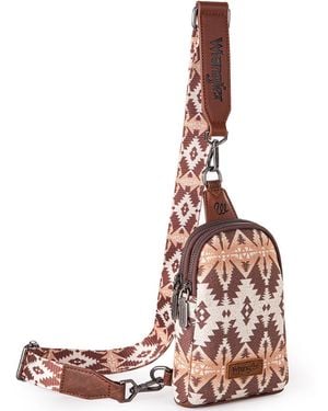 Wrangler Aztec Crossbody Sling Bags For Cross Body Purse With Detachable Strap - Natural