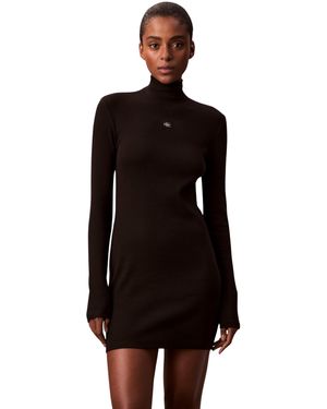 Calvin Klein Ls Woven Label 2X2 Rib Mini Dres Lv047E204G Kleider - Schwarz