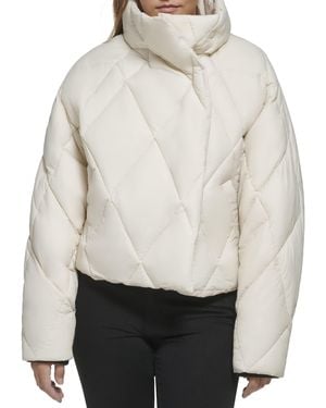 Calvin Klein Womens Zip Front Asym Light Puff With Elastic Hem @ Back Long Sleeve Crew Neck,chalk - Grey