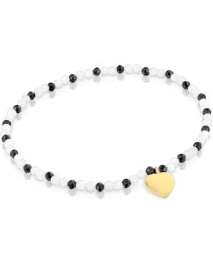 Tous Bracelet élastique avec boules rondes de calcédonie et motif cœur plaqué or 18 carats sur argent - Métallisé