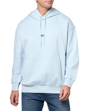 HUGO Twill French Terry Logo Patch Hooded Sweatshirt - Blue