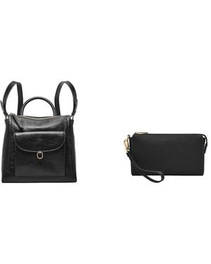 Fossil Parker Sac en cuir noir et pochette