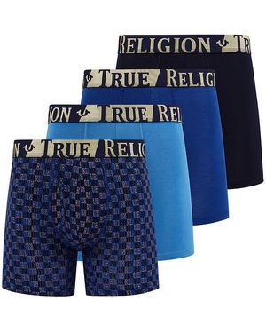 True Religion 4 Pack Cotton Stretch Boxer Briefs- Blue/gold