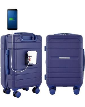 French Connection St. Martin Carry-on Luggage With Cup Holder/usb Ports - Blue