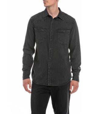 Replay black denim shirt best sale