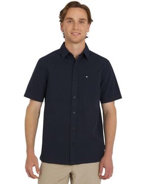 Quiksilver Premium Cotton Short Sleeve Button Down Seersucker Shirt - Blue