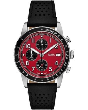 Fossil Sport Tourer Chronograph Black Leather Watch - Red