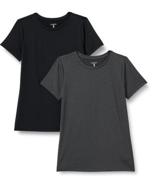 Amazon Essentials T-Shirt Girocollo a iche Corte Elasticizzata Tecnica Donna - Nero