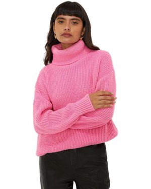 Dorothy Perkins Longline Roll Neck Chunky Jumper - Pink
