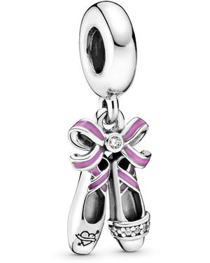 PANDORA Passions Ballerina Shoes Sterling Silver Dangle With Clear Cubic Zirconia And Pink Enamel - White